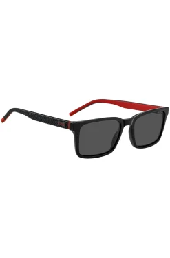 Schwarze Sonnenbrille mit gemusterten Bügeln