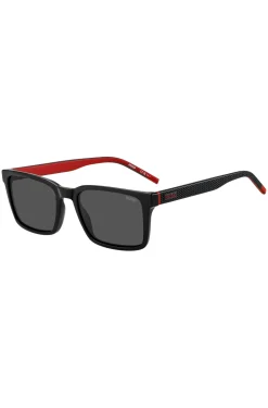 Schwarze Sonnenbrille mit gemusterten Bügeln