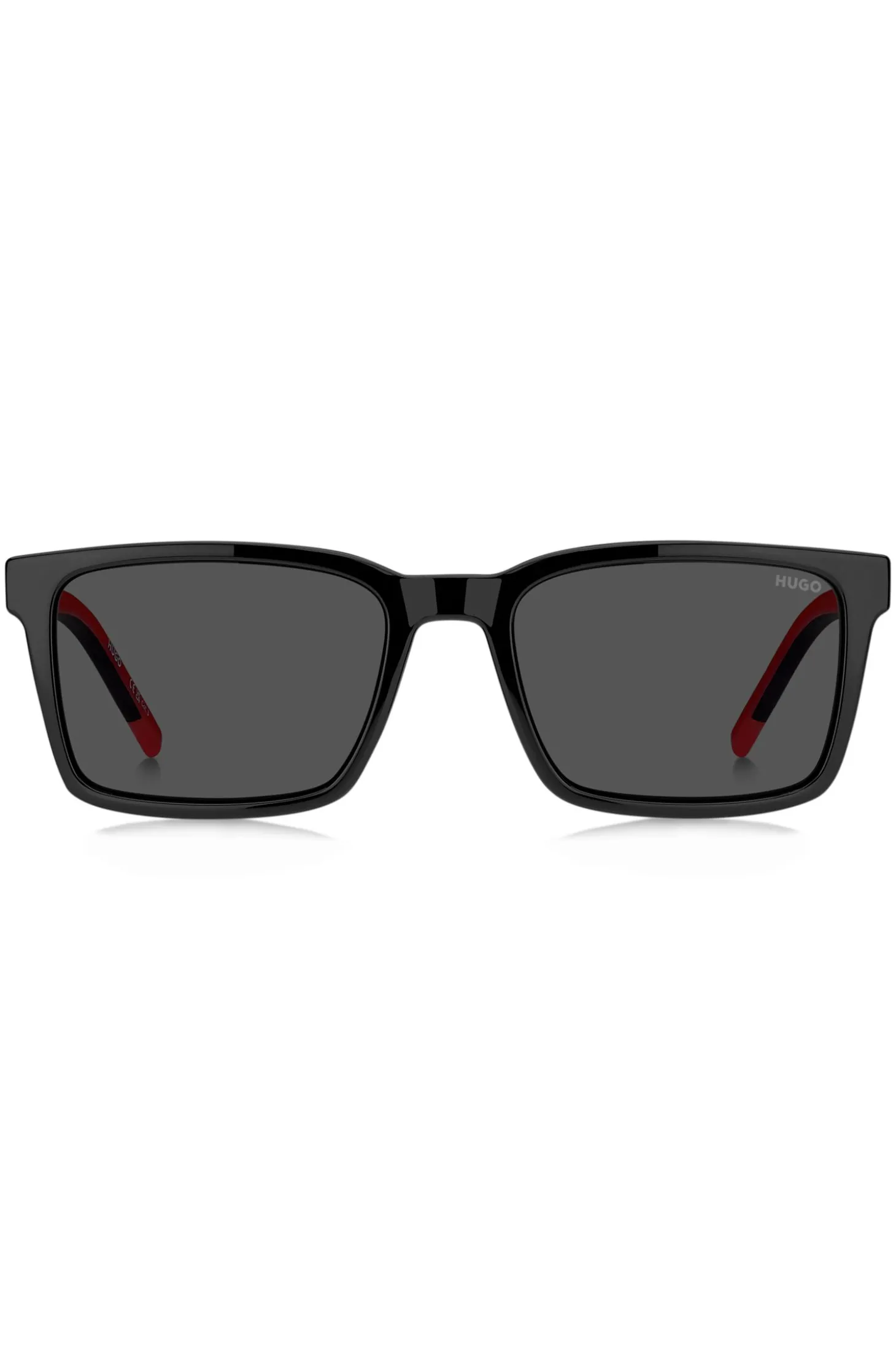 Schwarze Sonnenbrille mit gemusterten Bügeln