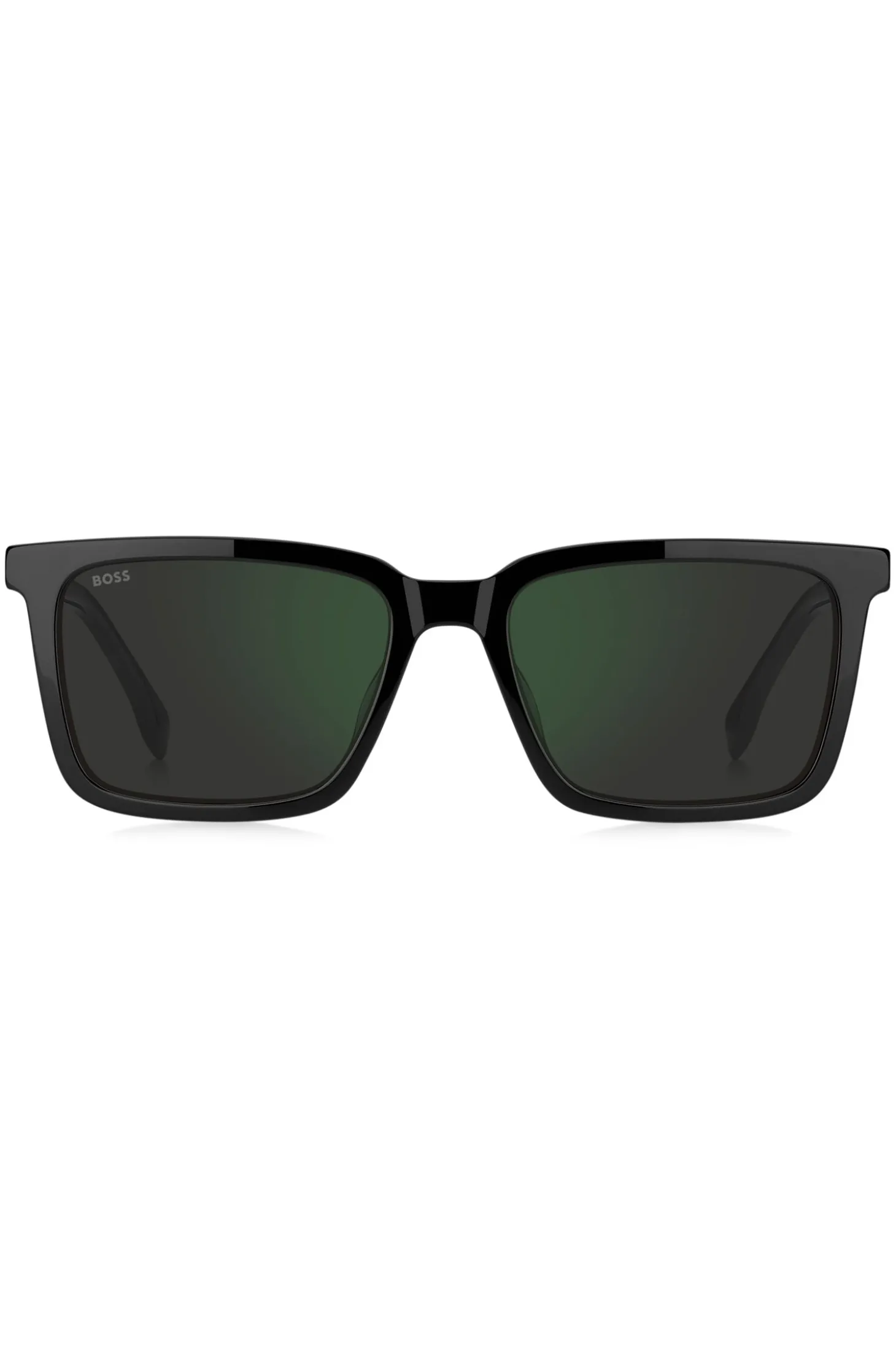 Schwarze Sonnenbrille mit gravierter Logo-Plakette