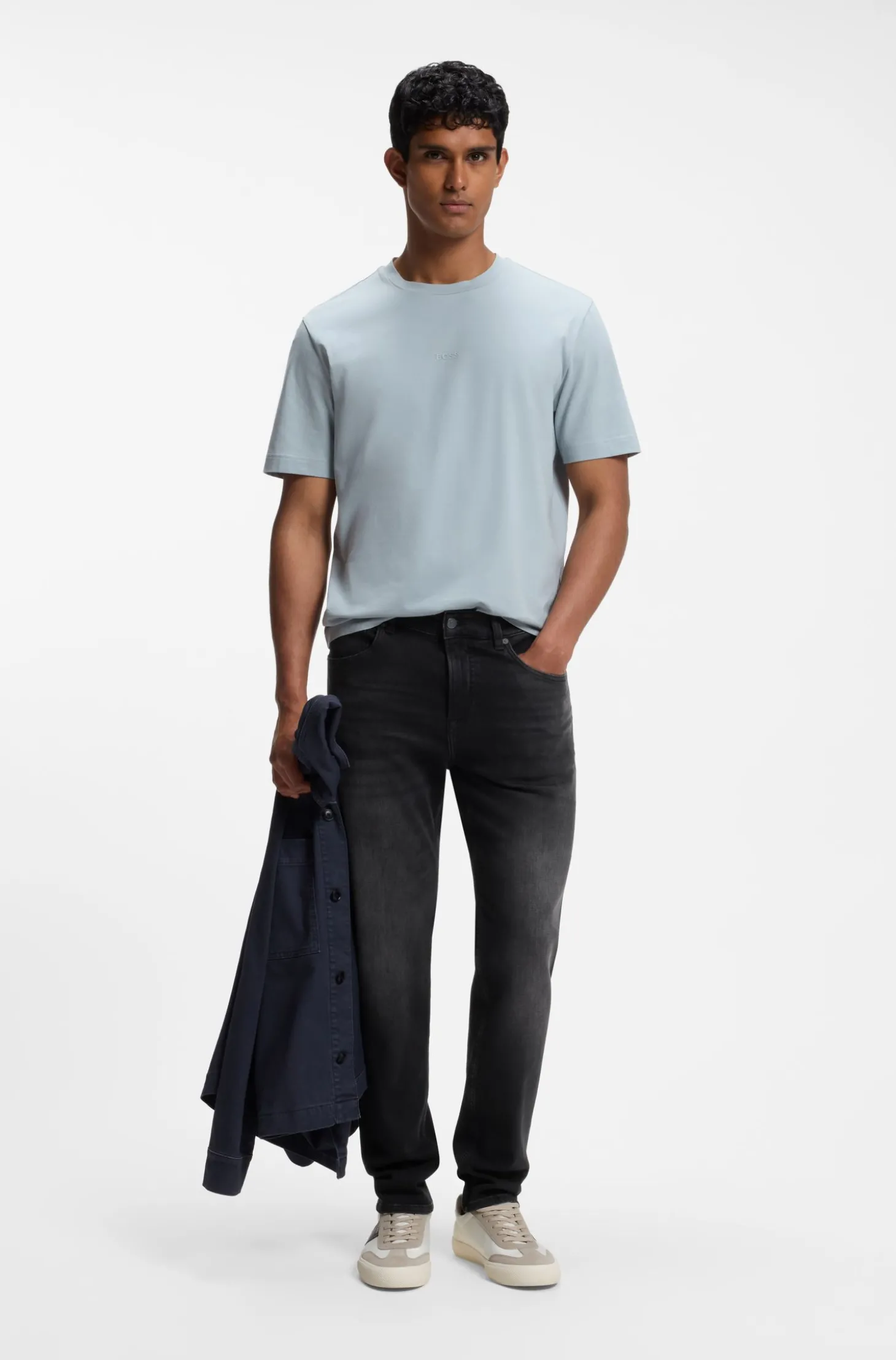 Schwarze Tapered-Fit Jeans aus bequemem Stretch-Denim