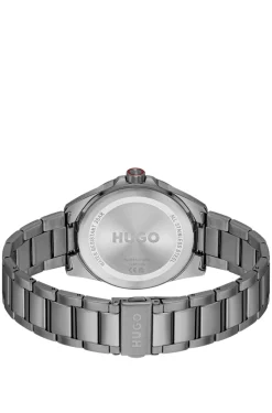 Seam Grau beschichtete Uhr mit pinkfarbenem strukturiertem Zifferblatt