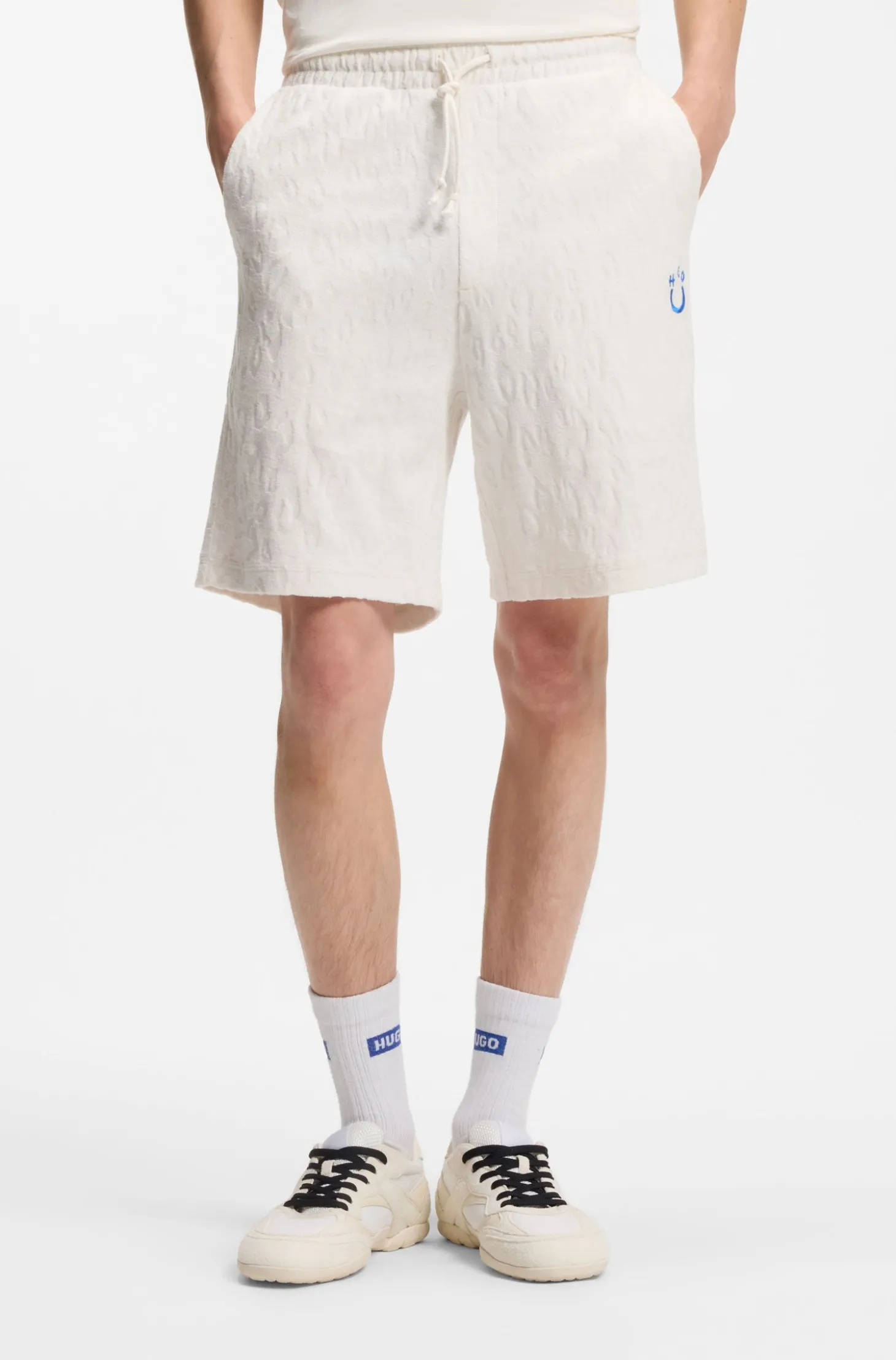 Shorts aus Baumwoll-Frottee mit Leopard-Jacquard