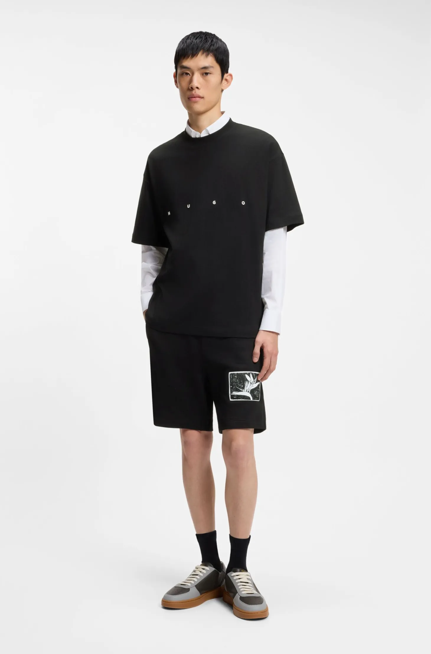 Shorts aus Baumwoll-Terry mit Artwork-Patch