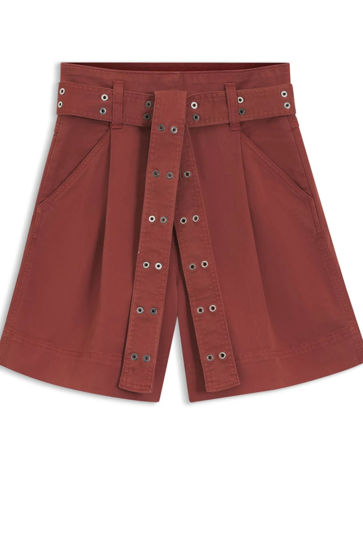 Shorts aus Stretch-Baumwolle mit Ösen-Gürtel