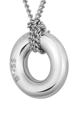 Silberfarbene Halskette mit Logo-Ring