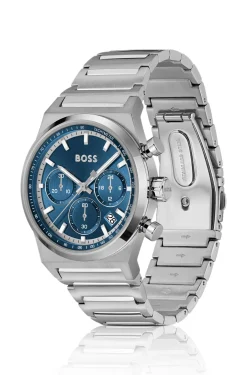 Silberfarbener Chronograph mit blauem Zifferblatt