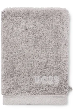 Silberfarbener Waschhandschuh aus ägäischer Baumwolle mit tonalem Logo