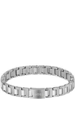 Silberfarbenes Gliederarmband mit Logo am Verschluss