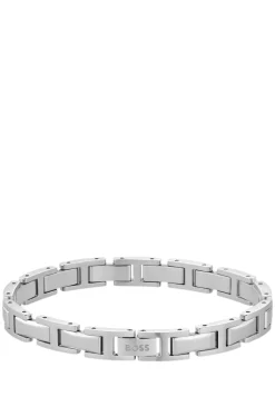 Silberfarbenes H-Gliederarmband mit Logo-Schließe