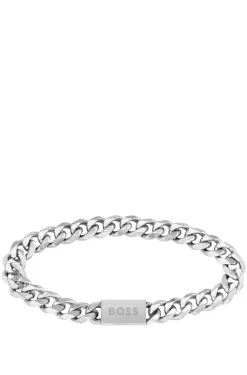 Silver-tone chain cuff with logo closure