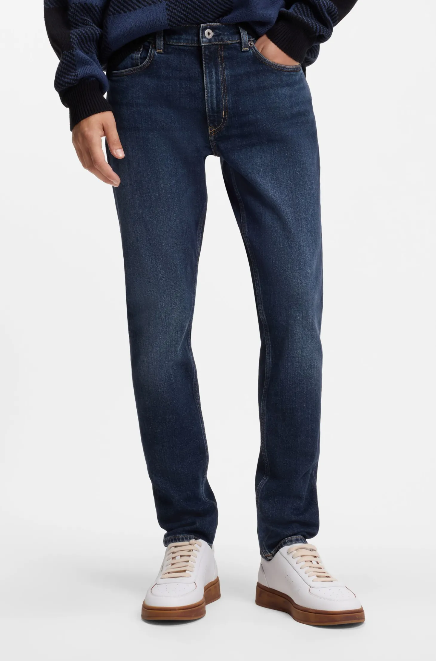 Skinny-Fit Jeans aus blauem Stretch-Denim mit Stone-washed-Finish
