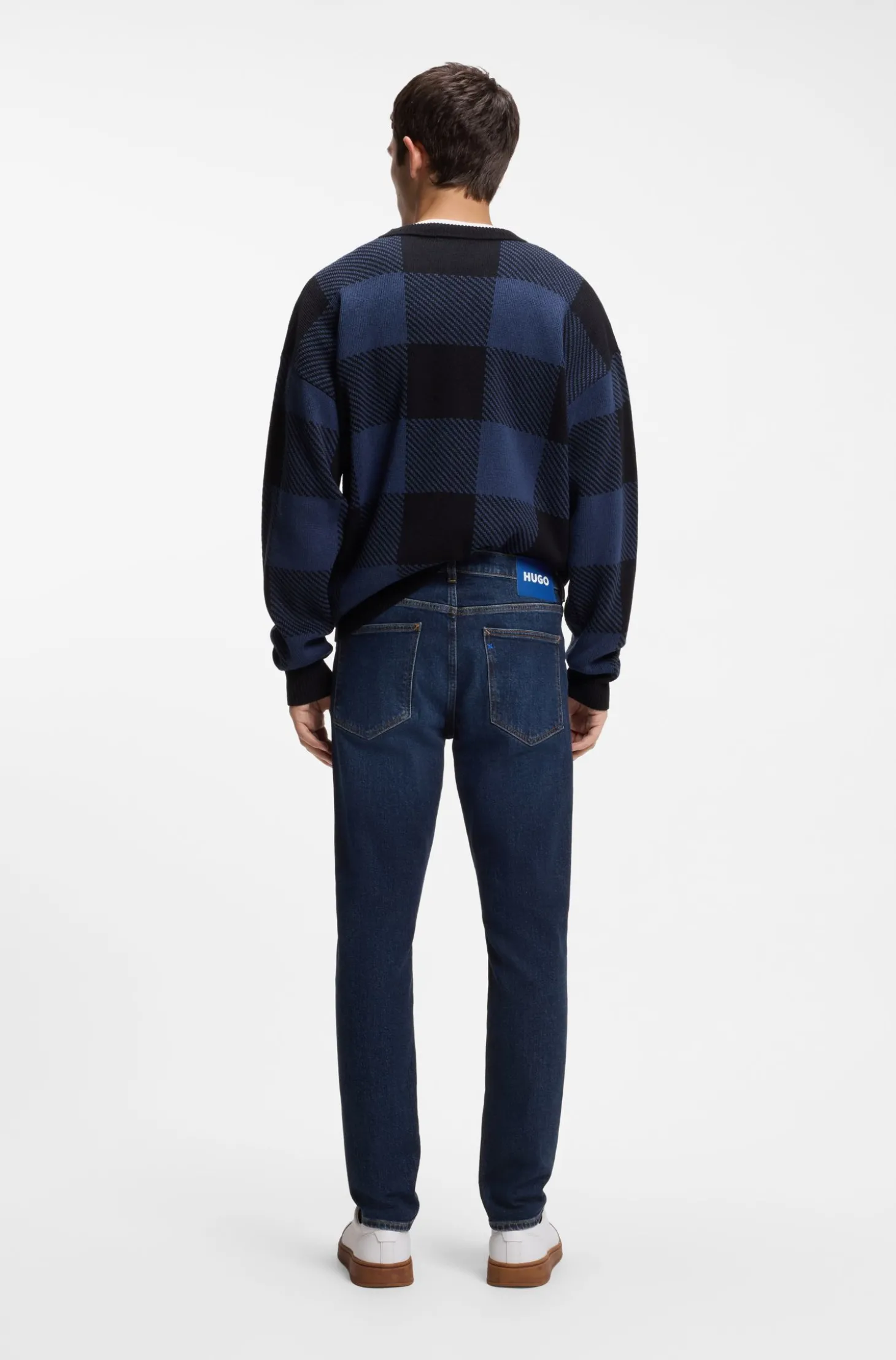Skinny-Fit Jeans aus blauem Stretch-Denim mit Stone-washed-Finish