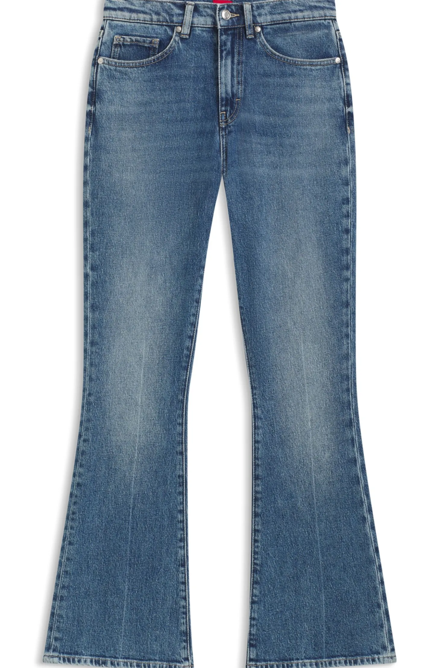 Skinny-Fit Jeans aus blauem Stretch-Denim mit ausgestelltem Bein