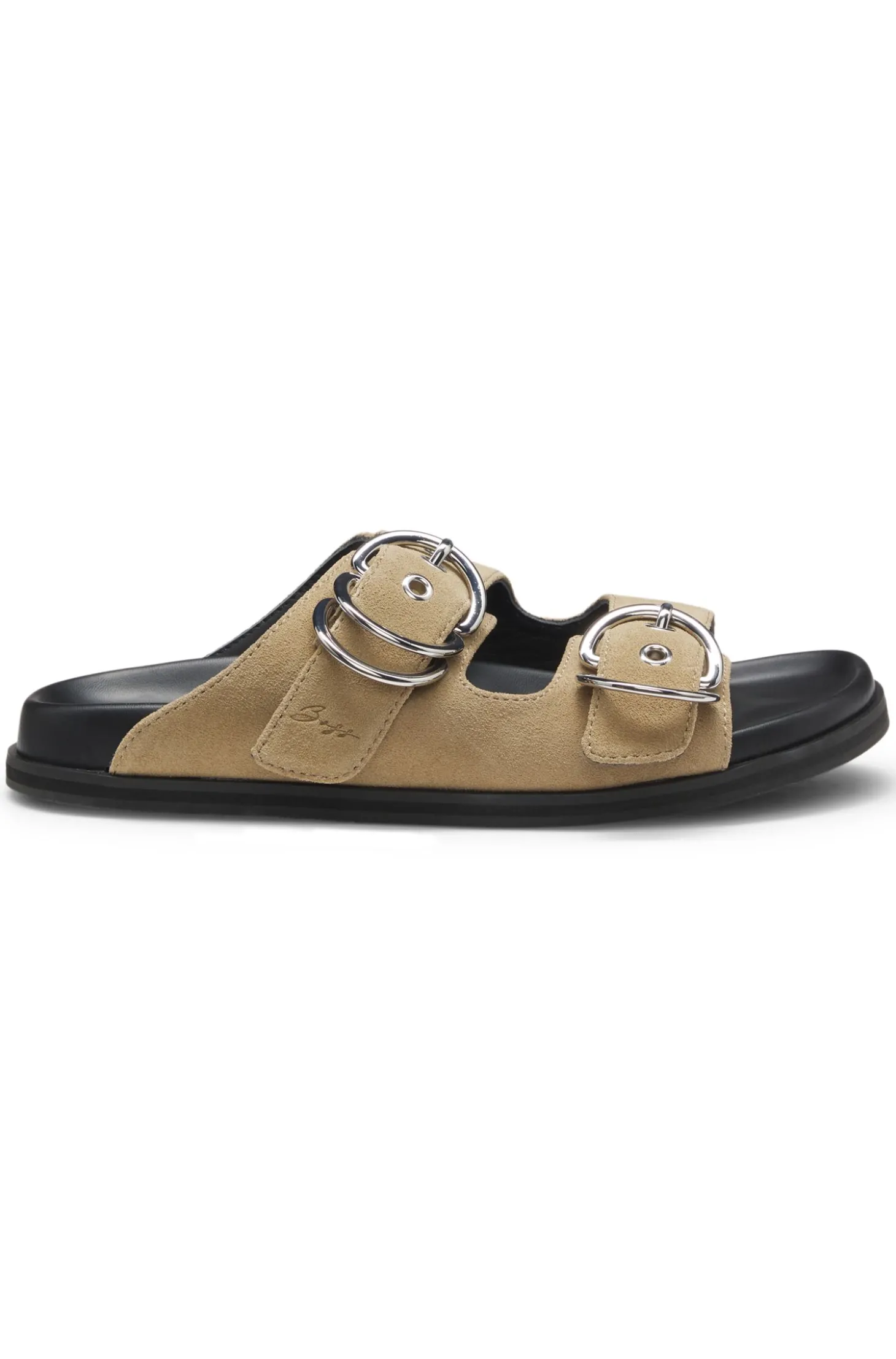 Slides aus Veloursleder mit zwei Schnallenriemen