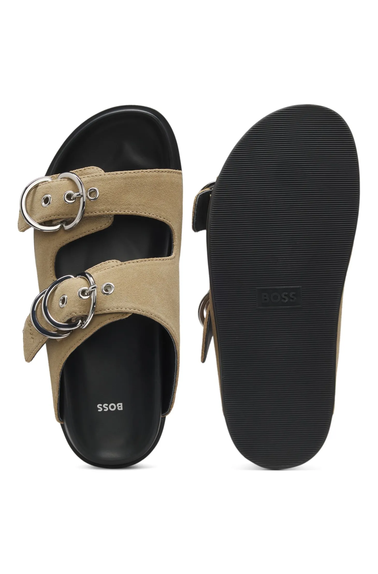 Slides aus Veloursleder mit zwei Schnallenriemen