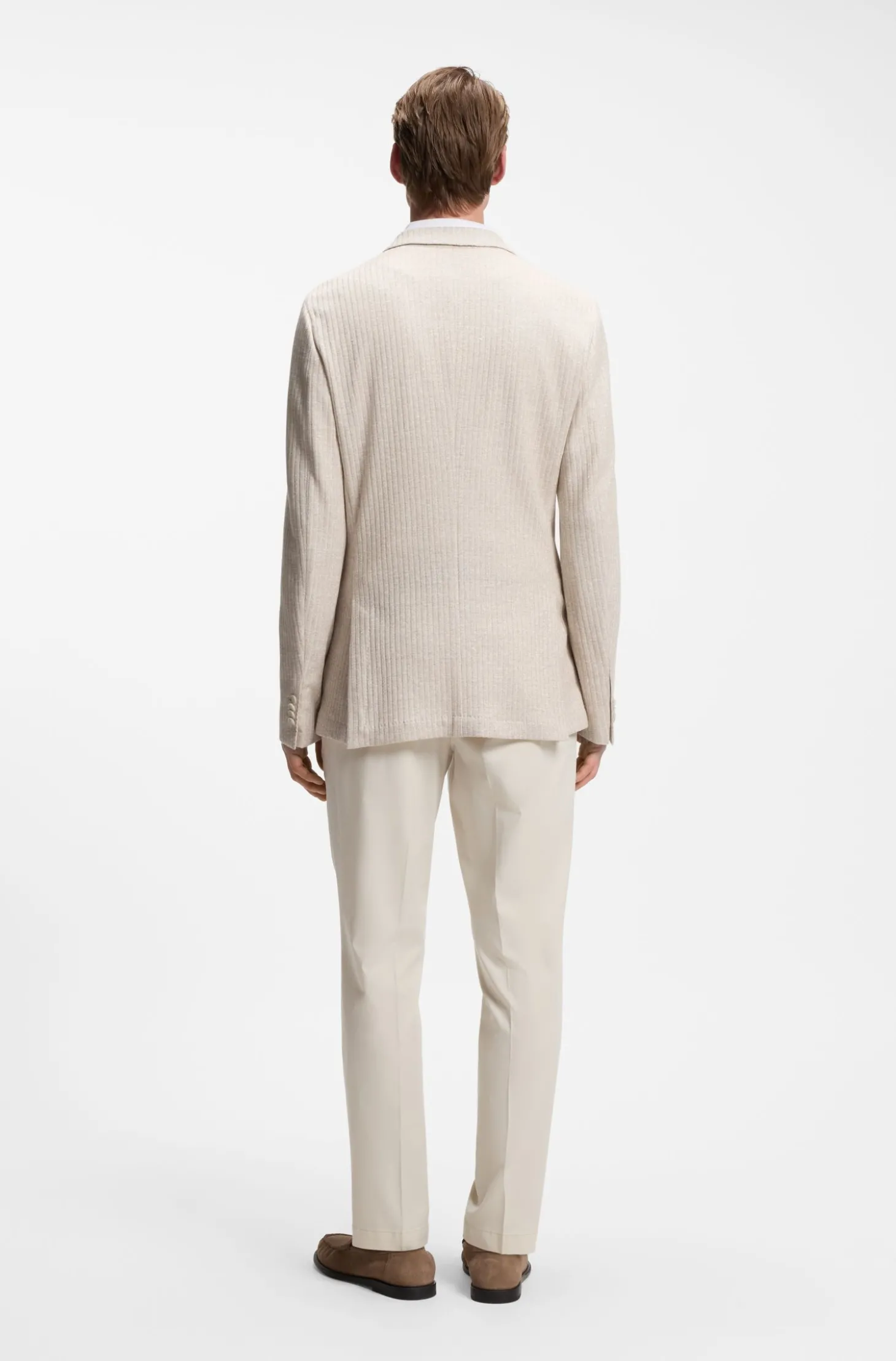 Slim-Fit Blazer aus gestreiftem Leinen-Mix mit Baumwolle