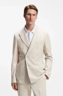 Slim-Fit Blazer aus gestreiftem Leinen-Mix mit Baumwolle
