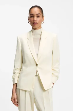 Slim-Fit Blazer aus japanischem Krepp mit gerafften Ärmeln