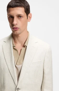 Slim-Fit Blazer aus karierter Leinen-Baumwoll-Seide