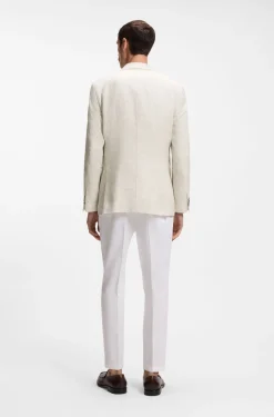 Slim-Fit Blazer aus karierter Leinen-Baumwoll-Seide