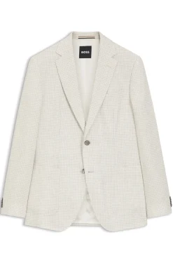 Slim-Fit Blazer aus karierter Leinen-Baumwoll-Seide