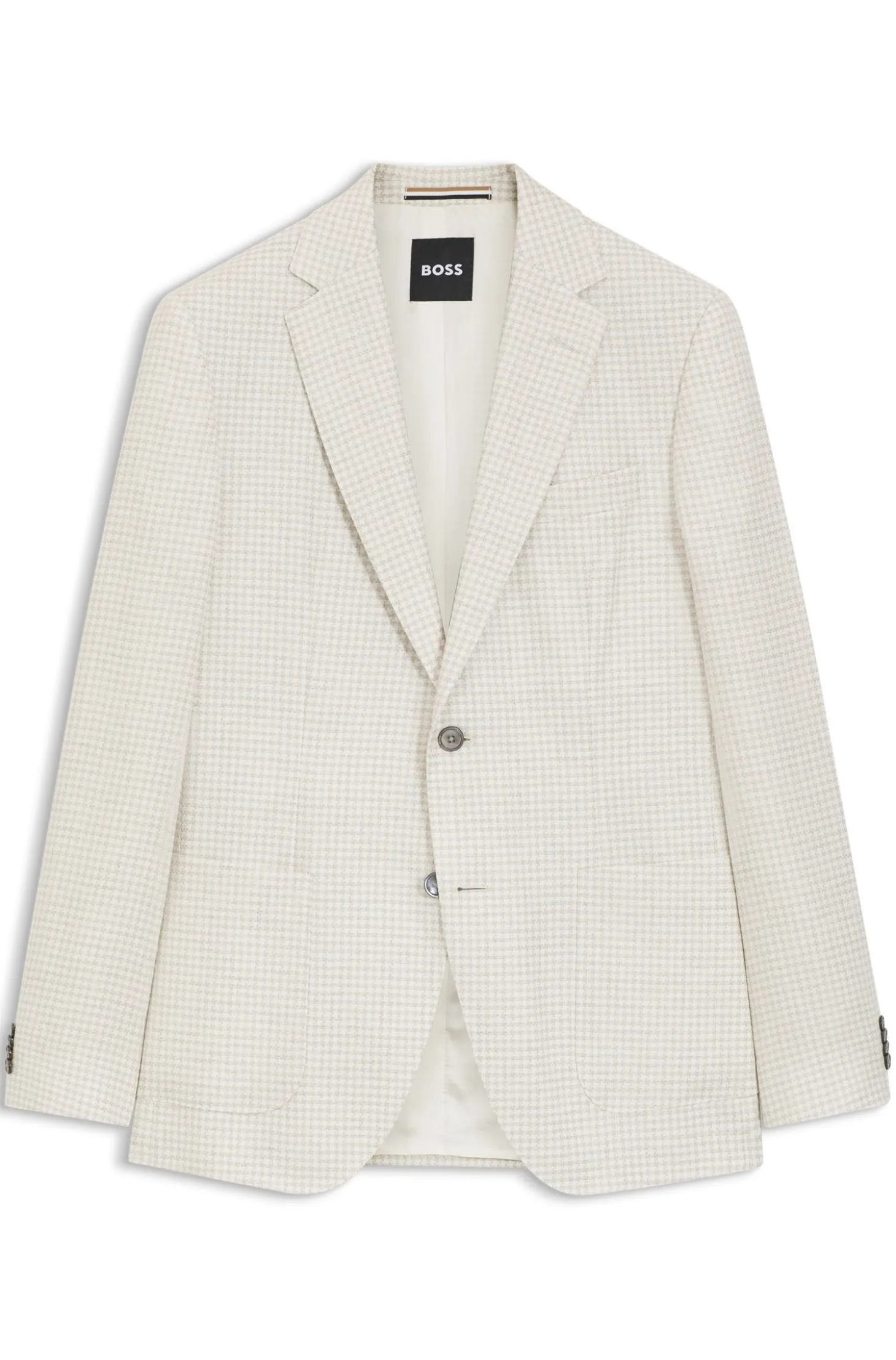 Slim-Fit Blazer aus karierter Leinen-Baumwoll-Seide
