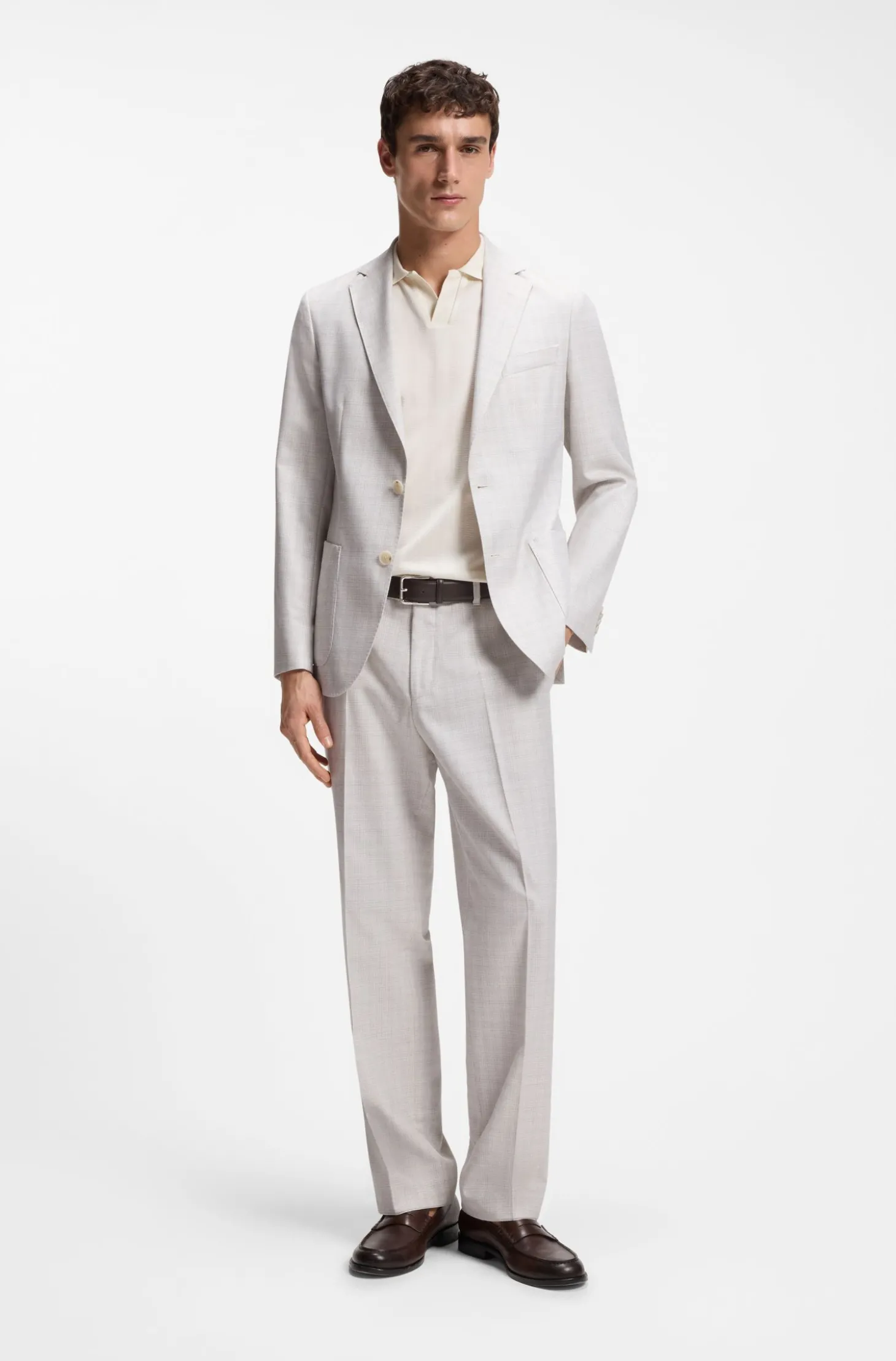 Slim-Fit Blazer aus karierter Schurwolle und Baumwolle