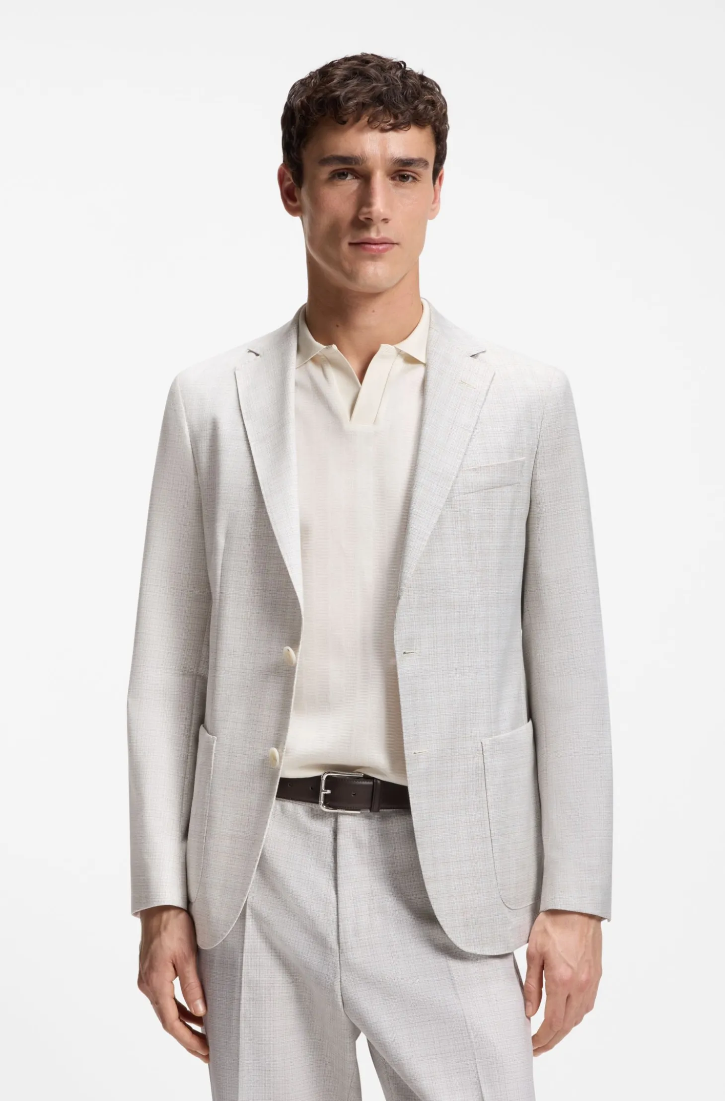 Slim-Fit Blazer aus karierter Schurwolle und Baumwolle