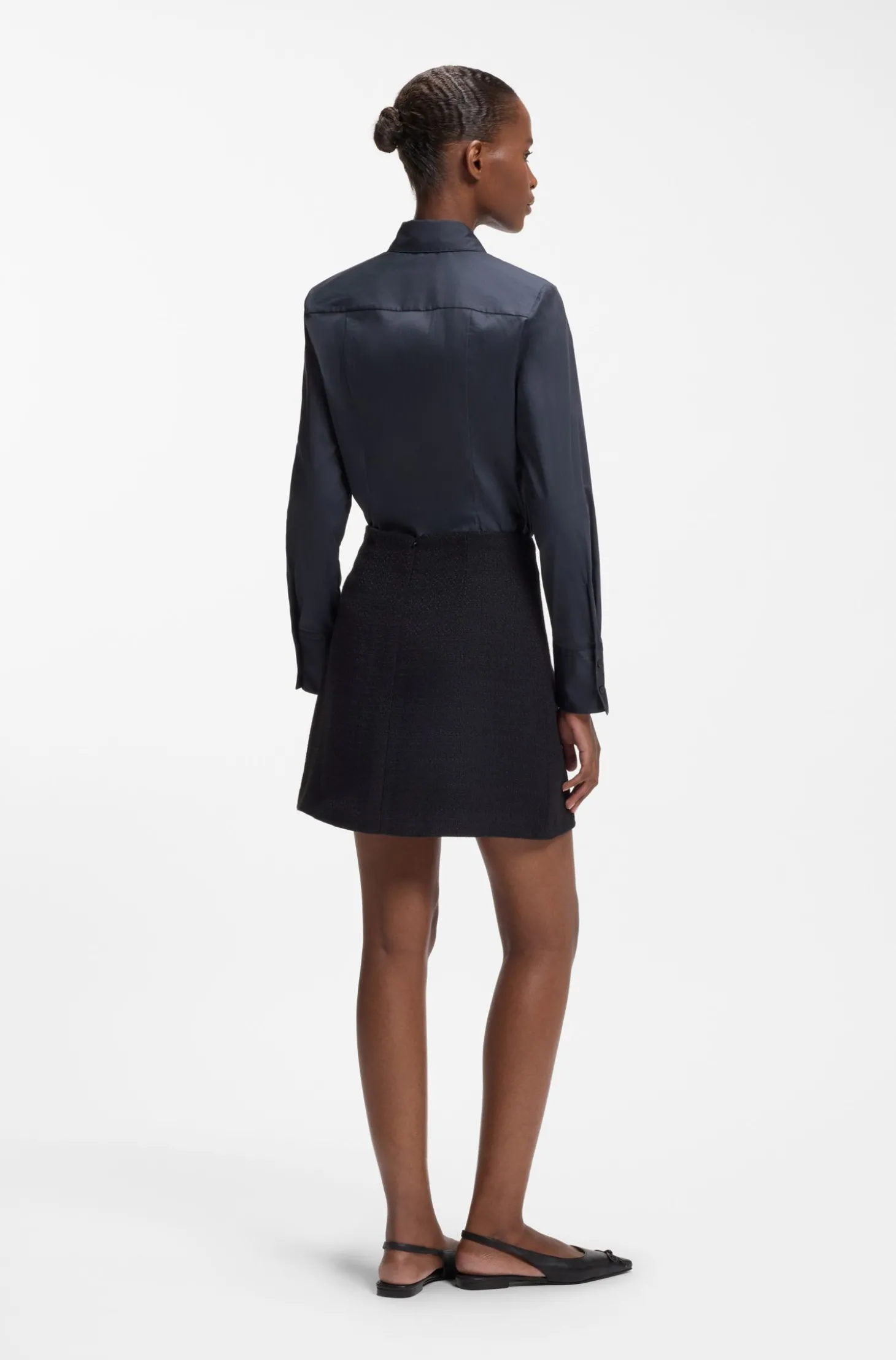 Slim-Fit Bluse aus bügelleichtem Baumwoll-Mix mit Twill-Struktur
