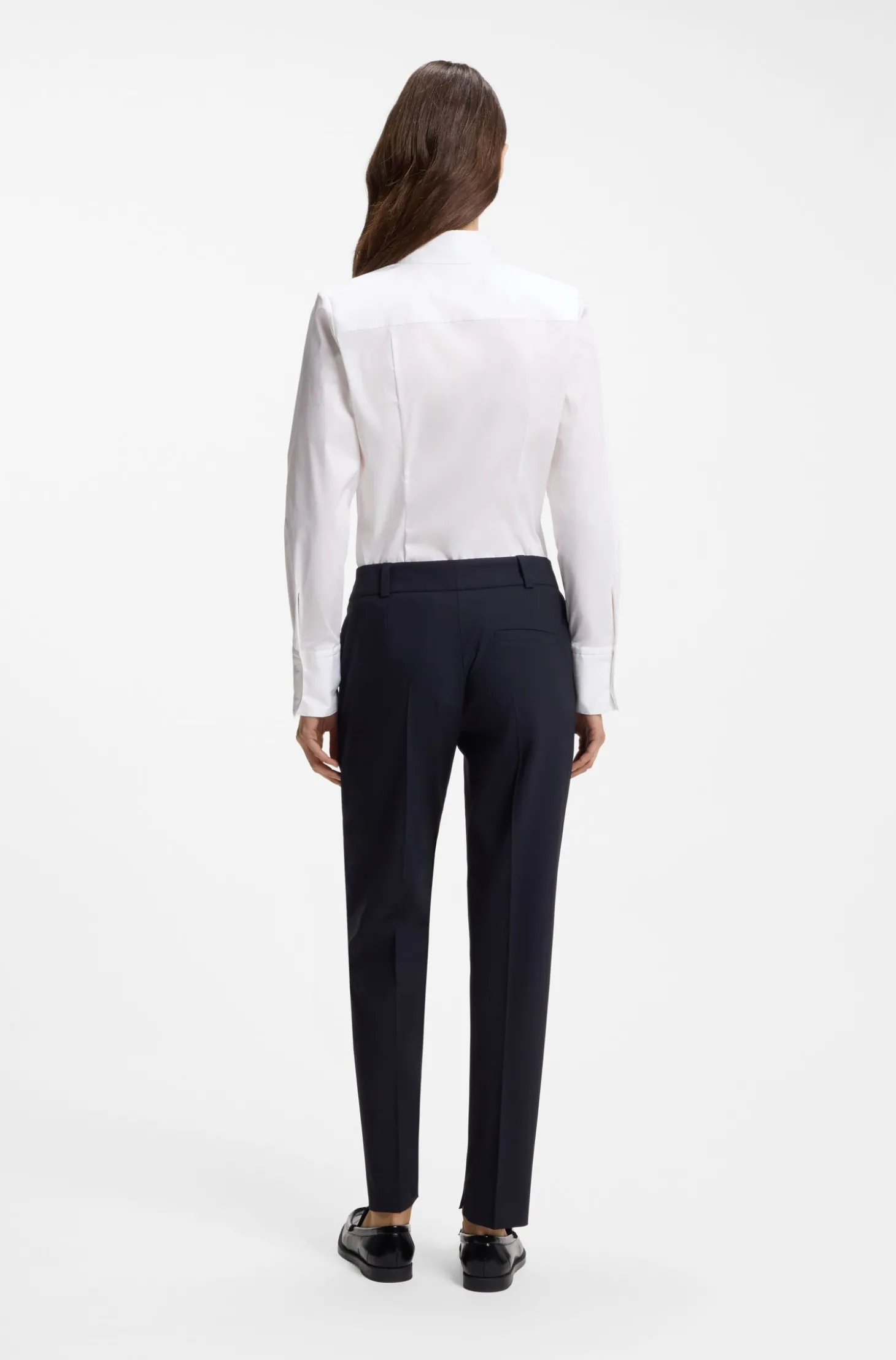 Slim-Fit Bluse aus bügelleichtem Baumwoll-Mix mit Twill-Struktur