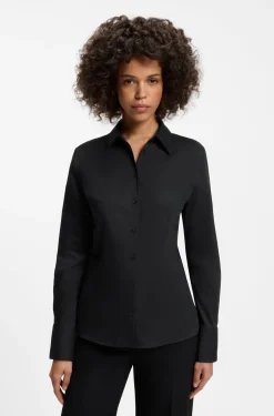 Slim-Fit Bluse aus bügelleichtem Baumwoll-Mix mit Twill-Struktur