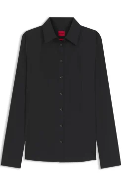 Slim-Fit Bluse aus bügelleichtem Baumwoll-Mix mit Twill-Struktur