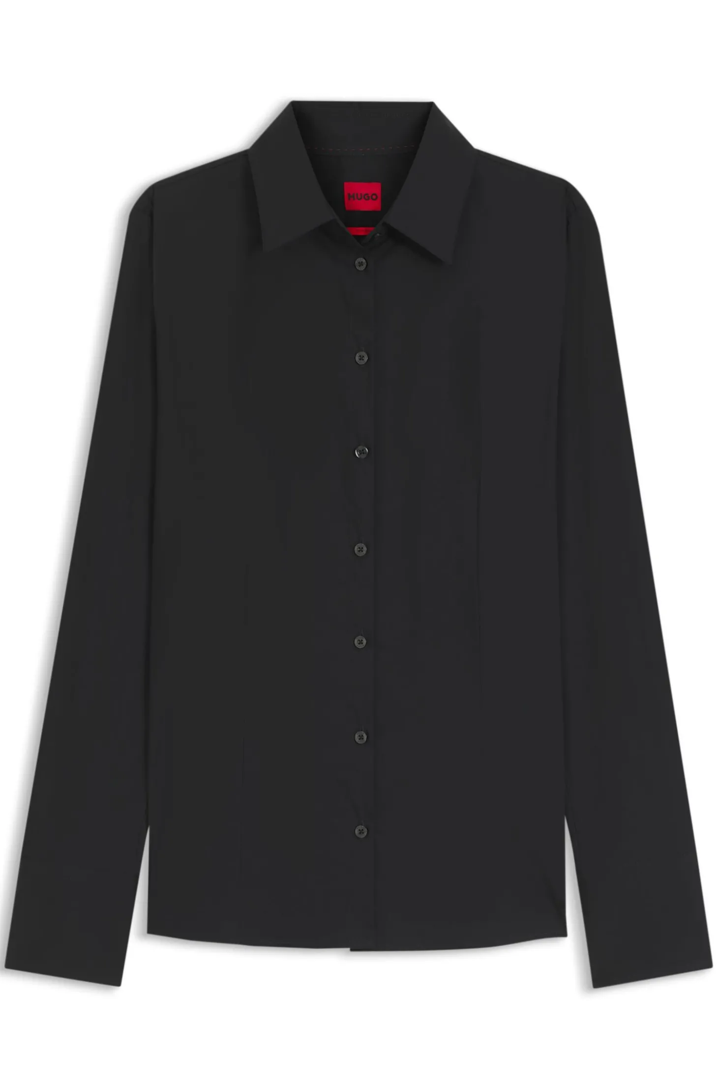 Slim-Fit Bluse aus bügelleichtem Baumwoll-Mix mit Twill-Struktur