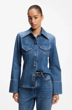 Slim-Fit Bluse aus festem Crosshatch-Denim
