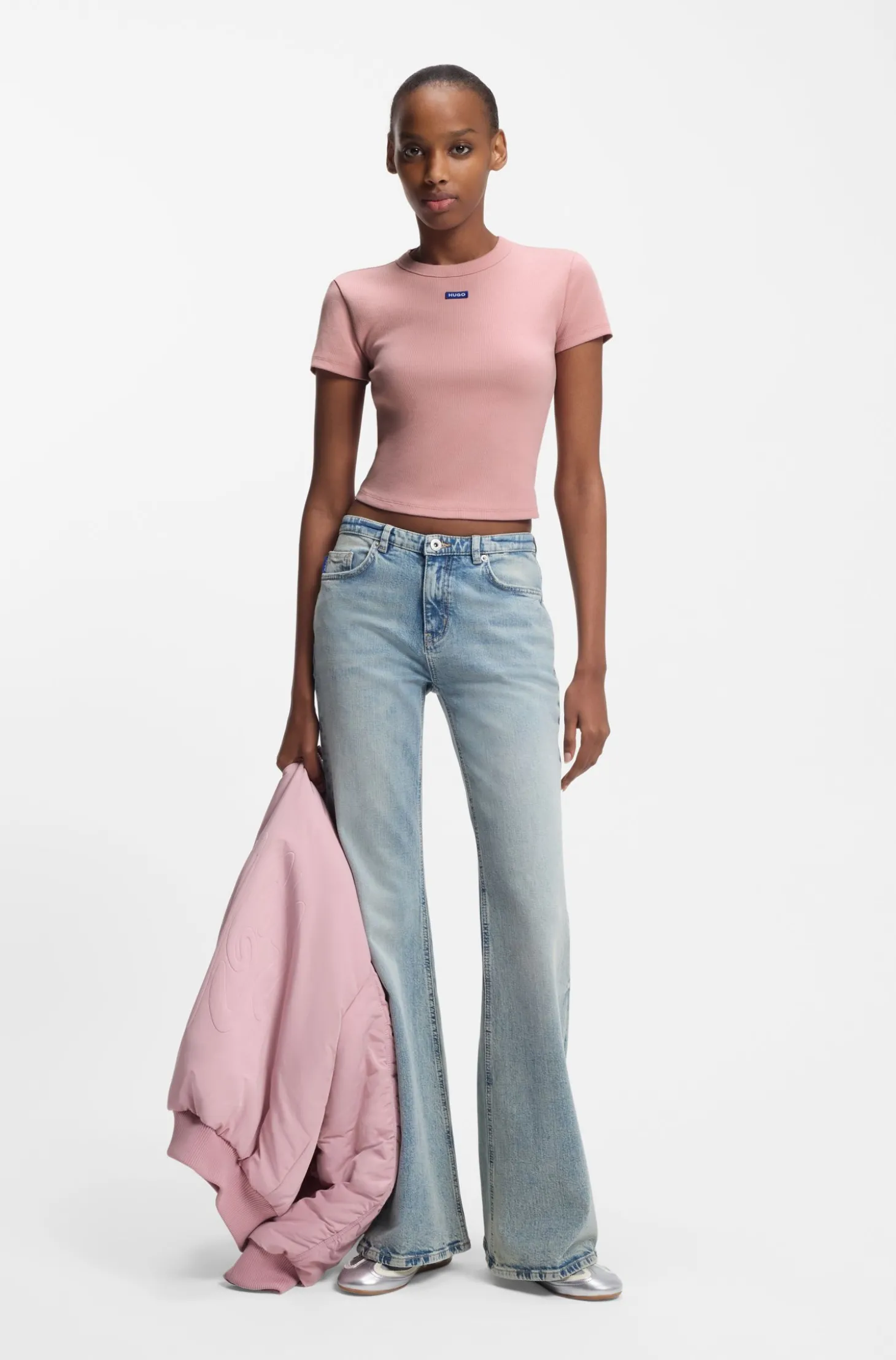 Slim-Fit Cropped T-Shirt aus Stretch-Baumwolle