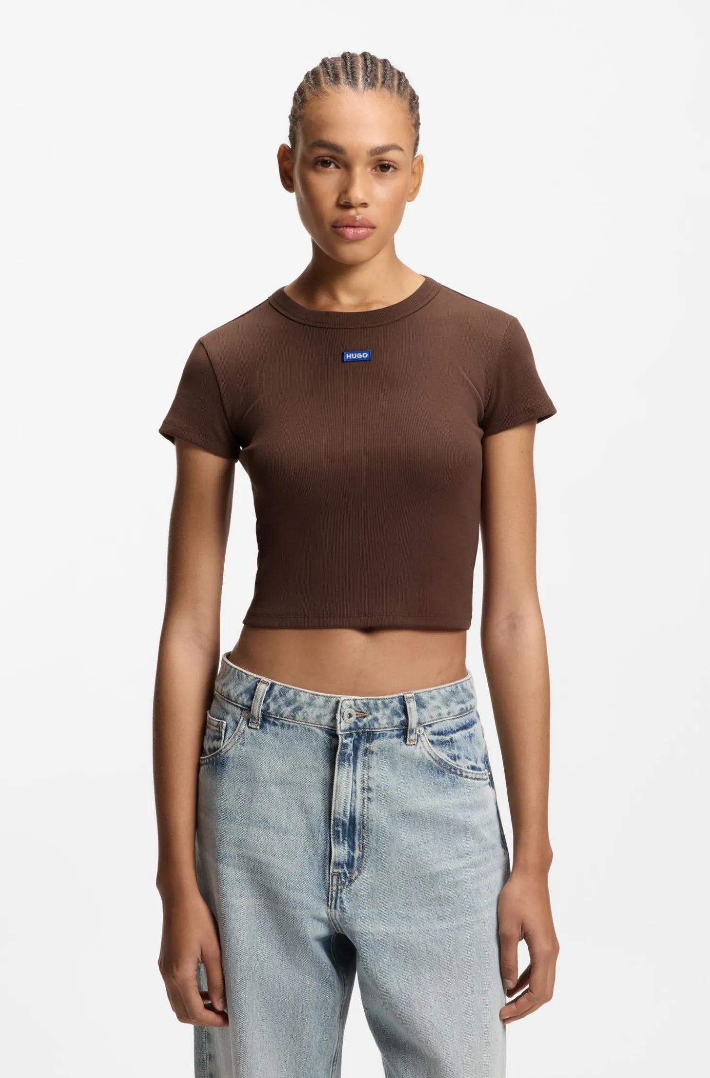 Slim-Fit Cropped T-Shirt aus Stretch-Baumwolle