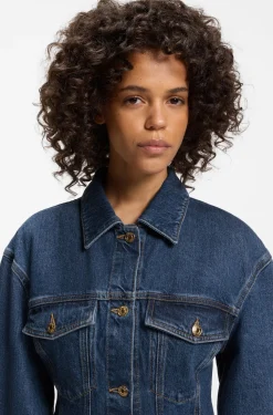 Slim-Fit Denim-Jacke mit Sanduhr-Silhouette aus japanischem Baumwoll-Denim