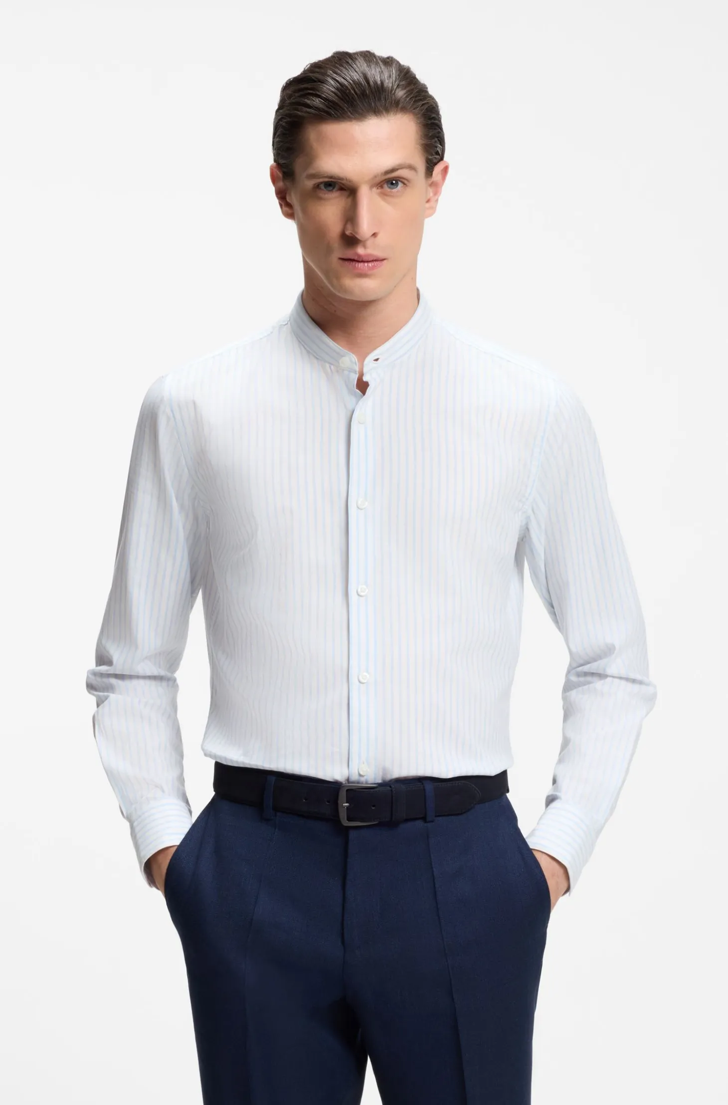 Slim-Fit Hemd aus Baumwolle mit Fischgrät-Streifen-Muster