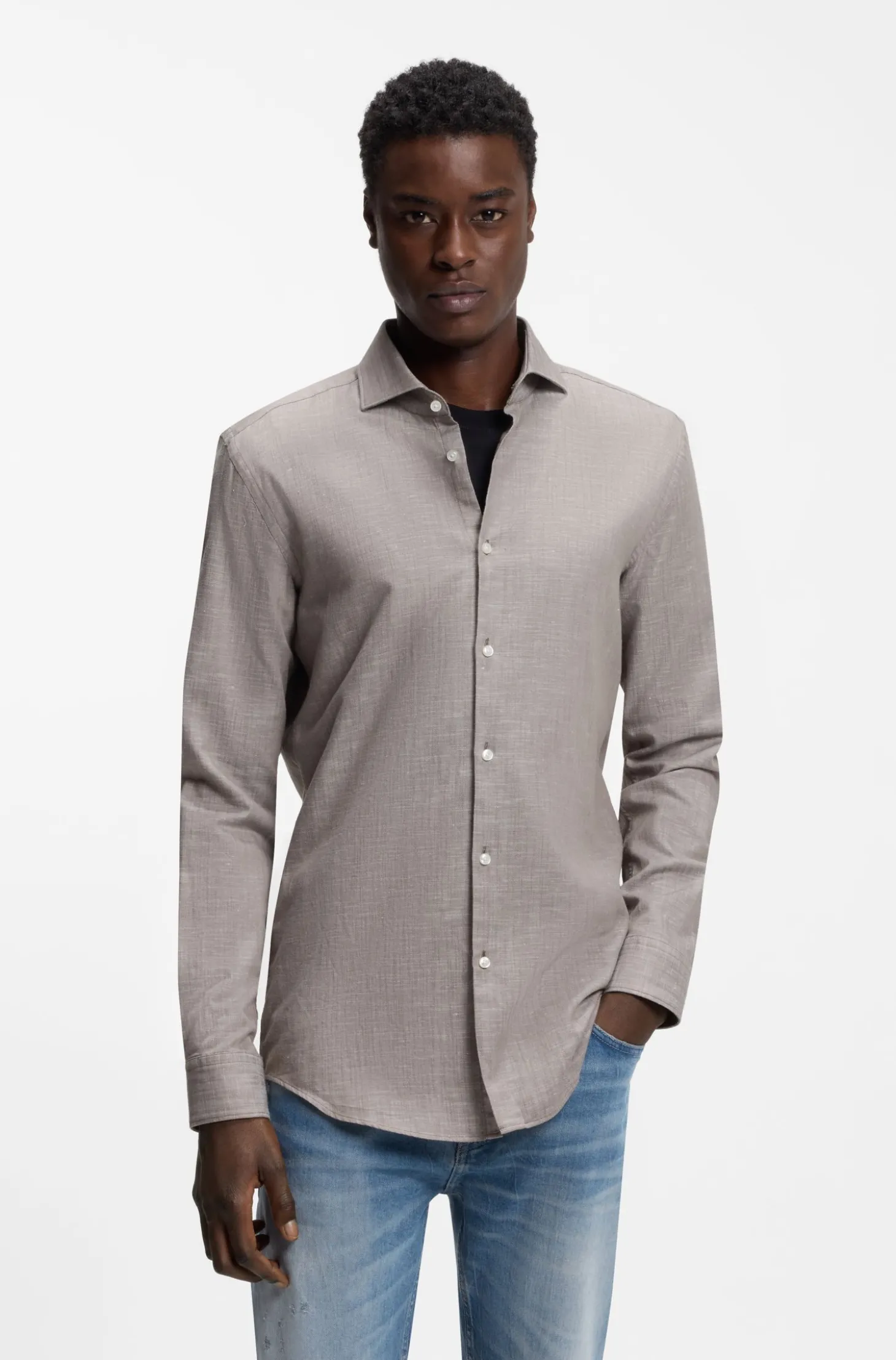 Slim-Fit Hemd aus Baumwolle und Leinen