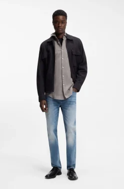 Slim-Fit Hemd aus Baumwolle und Leinen