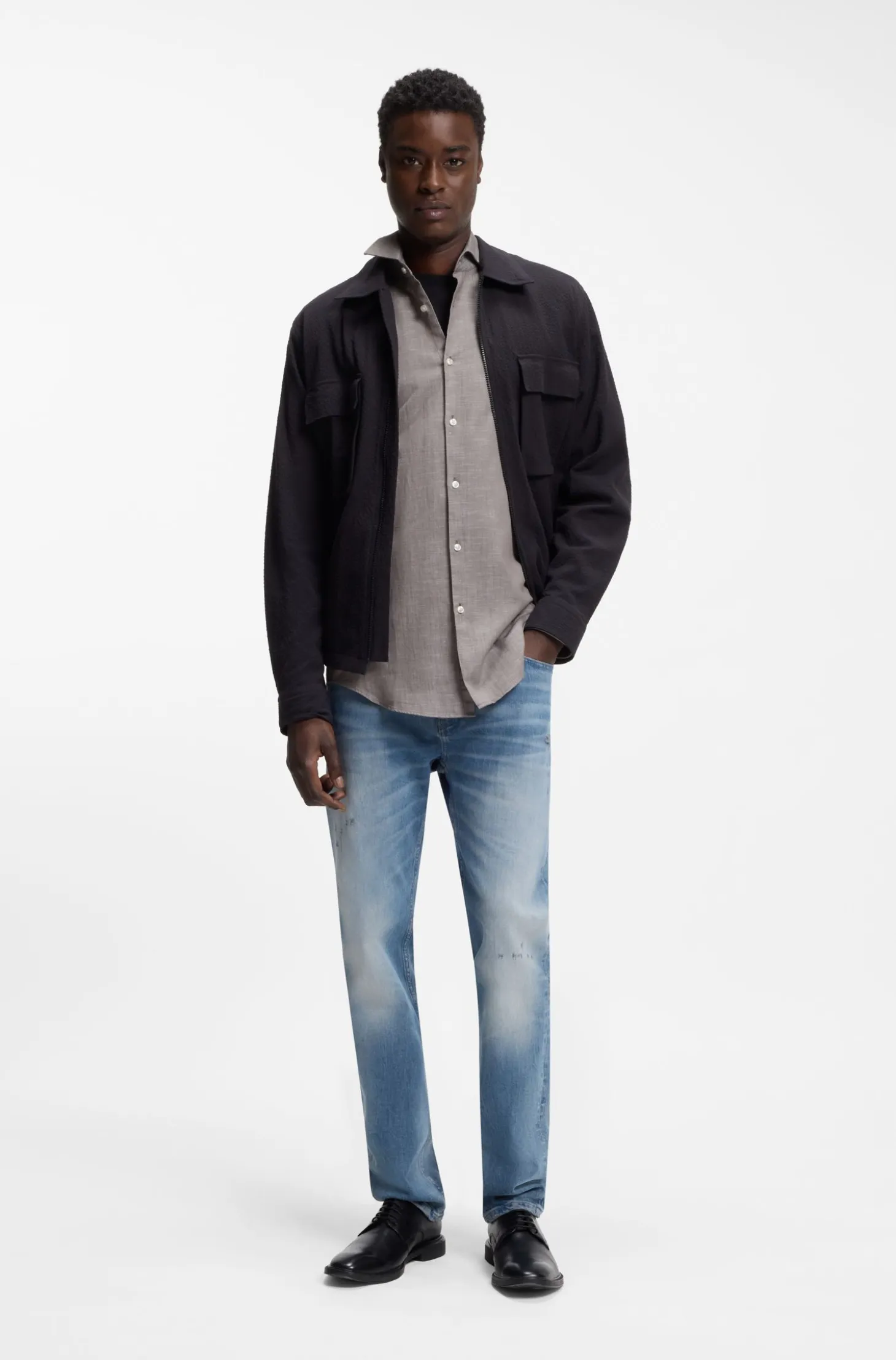 Slim-Fit Hemd aus Baumwolle und Leinen