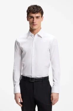 Slim-Fit Hemd aus elastischem Baumwoll-Mix mit Popeline-Webstruktur