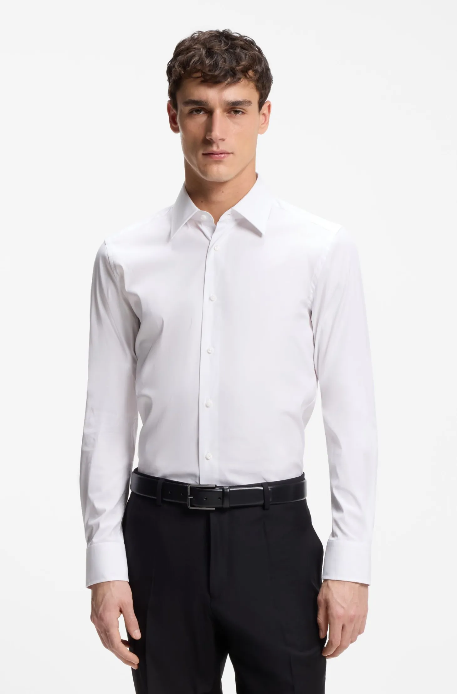 Slim-Fit Hemd aus elastischem Baumwoll-Mix mit Popeline-Webstruktur