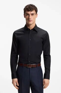 Slim-Fit Hemd aus elastischem Baumwoll-Mix mit Popeline-Webstruktur