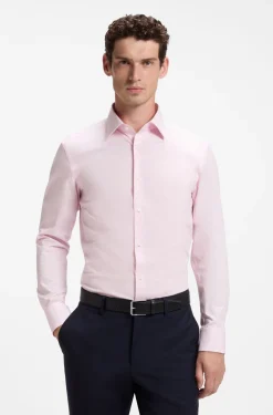 Slim-Fit Hemd aus elastischer Baumwoll-Popeline mit bügelleichtem Finish