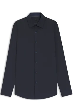 Slim-Fit Hemd aus elastischer Baumwoll-Popeline mit bügelleichtem Finish