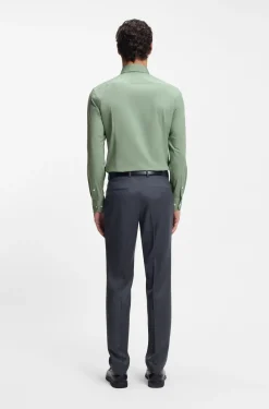 Slim-Fit Hemd aus elastischer Baumwoll-Popeline mit bügelleichtem Finish