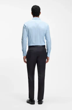 Slim-Fit Hemd aus elastischer Baumwoll-Popeline mit bügelleichtem Finish