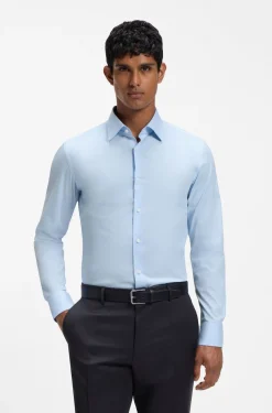 Slim-Fit Hemd aus elastischer Baumwoll-Popeline mit bügelleichtem Finish